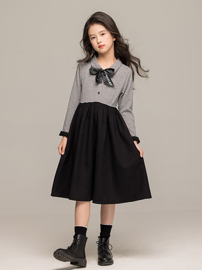 Autumn Arrival Long Sleeves Color Patchwork Dress for Stylish Girls