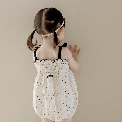 Summer Arrival Baby Girls Cute Dots Pattern Sleeveless Pleated Strap Onesies, MyKids-USA®, Baby One-Pieces, MyKids-USA -  -  -  -  -  -  - 
