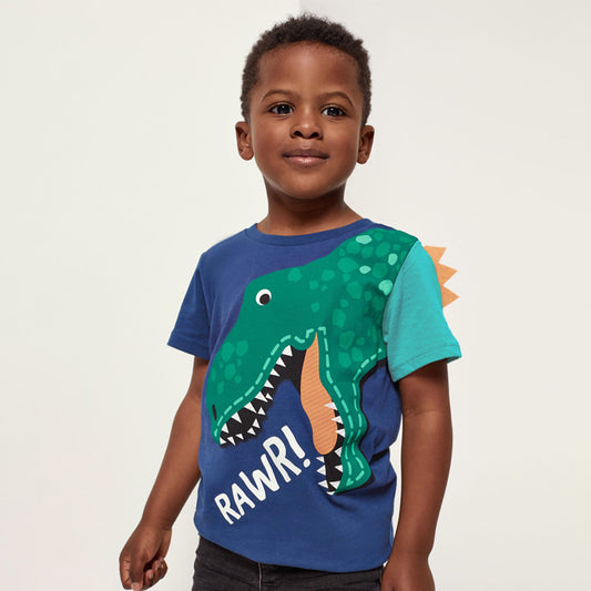Boys’ Cartoon Dinosaur Design Short Sleeves T-Shirt In European And American Style For Summer