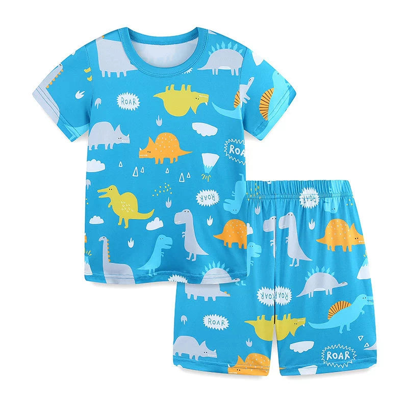 Summer Baby Kids Cartoon Dinosaurs Pattern T-shirt and Shorts Casual Clothing Set for Boys, MyKids-USA®, Baby & Toddler Outfits, MyKids-USA - Size/Age - 100 (2-3Y) - Color - Blue -  -  - TR2506251941-A