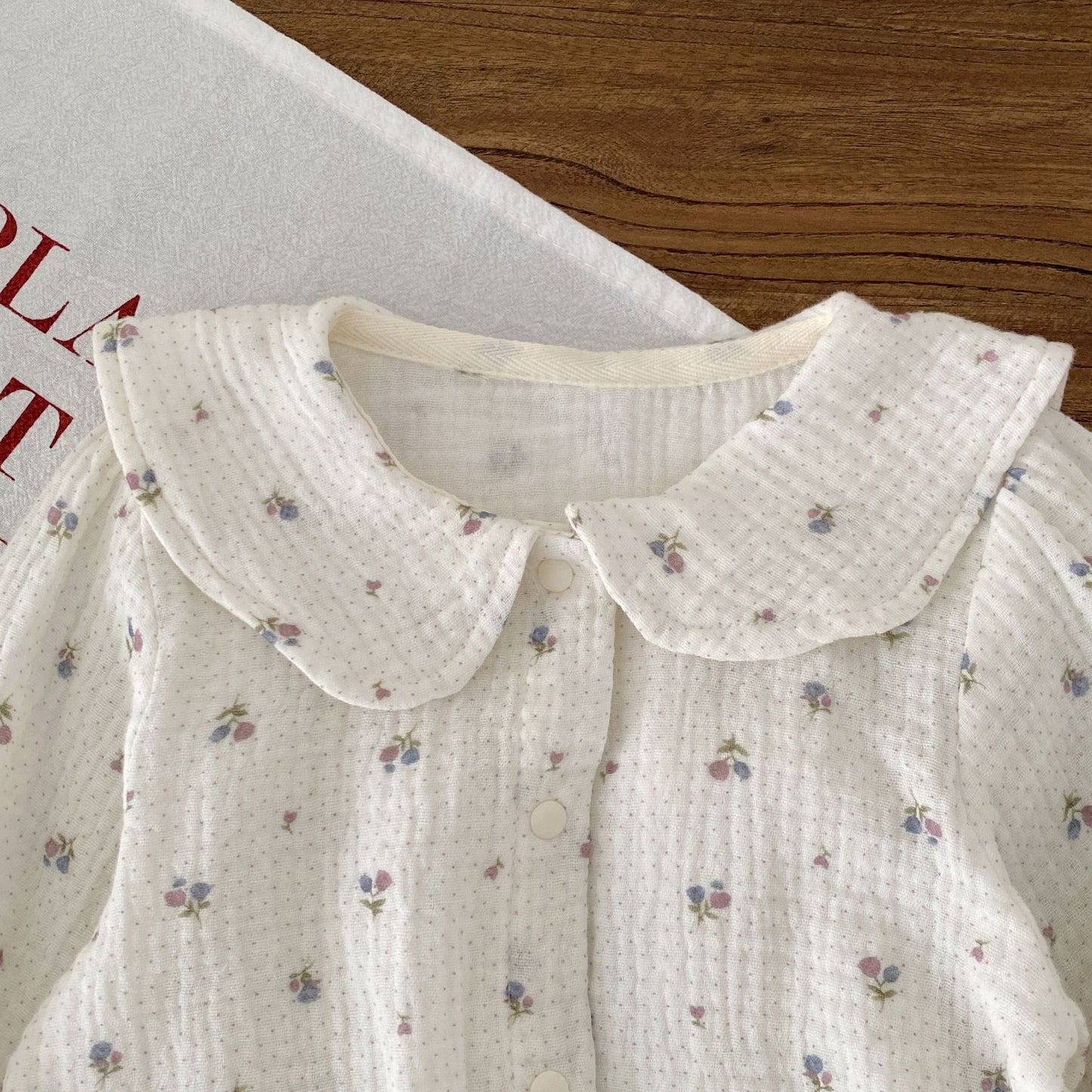 Spring and Autumn Baby Kids Girls Long Sleeves Floral Pattern Top and Pink Sleeveless Hollow-out Rompers Clothing Set