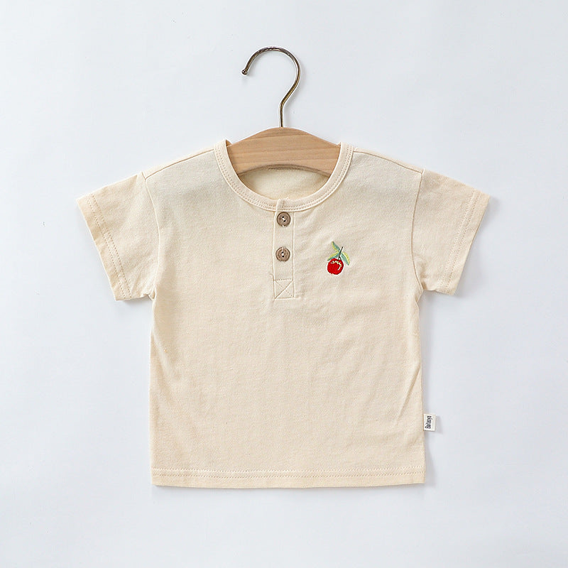 Summer Baby Kids Unisex Fruit Embroidered Logo Short Sleeves Simple T-Shirt