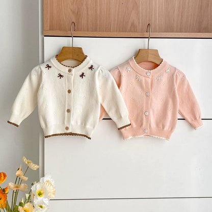 Autumn Arrival Baby Girls Comfortable Hollow-out and Butterfly-bows Pattern Knitted Long Sleeves Cardigan, MyKids-USA®, Cardigans, MyKids-USA -  -  -  -  -  -  - 