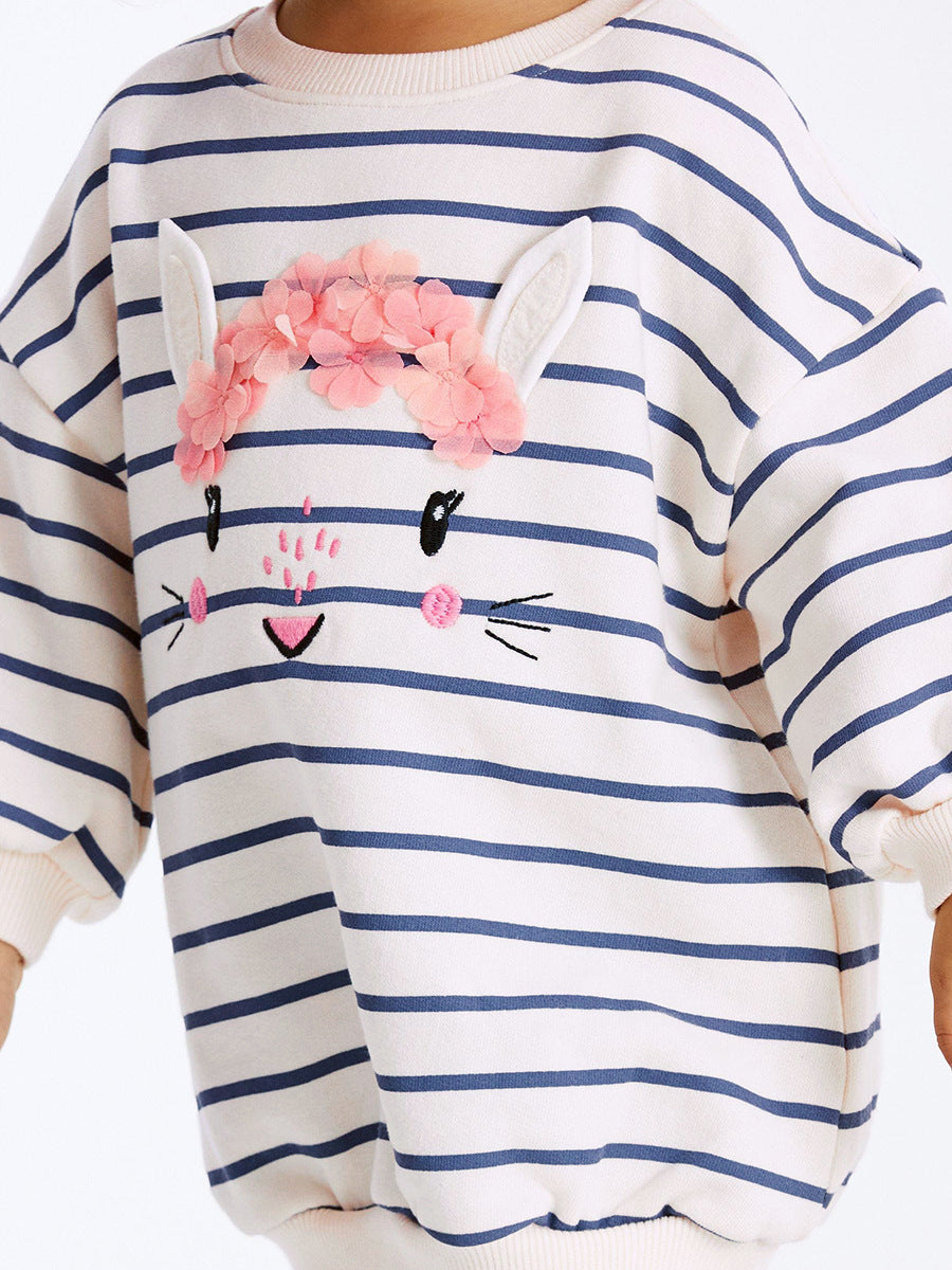 Spring And Autumn Girls Cartoon Rabbit And Striped Pattern Long Sleeves Crew Neck Top Sweatshirt And Pants Clothing Set, MyKids-USA®, Baby & Toddler Outfits, MyKids-USA -  -  -  -  -  -  - 