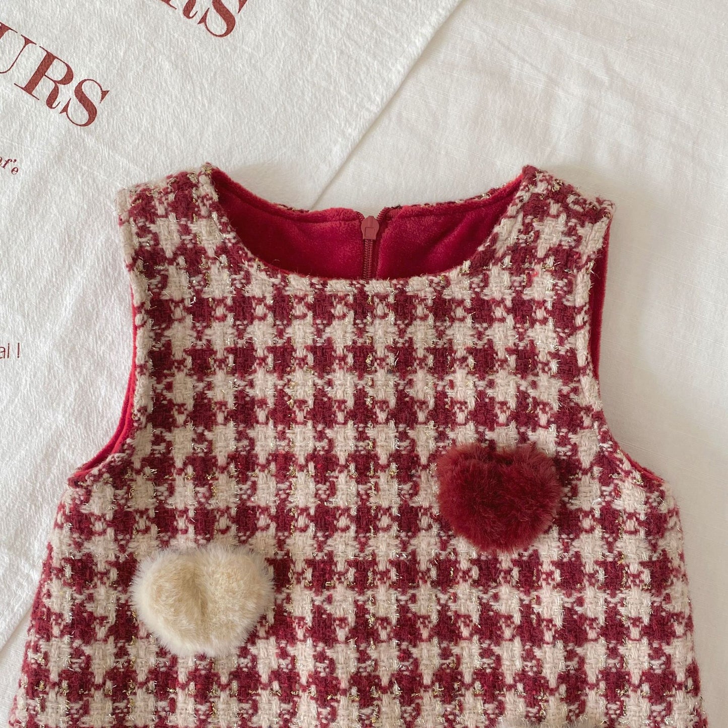 Winter and Autumn Baby Kids Girls Long Sleeves Knitted Sweater and Houndstooth Sleeveless Dress Clothing Set