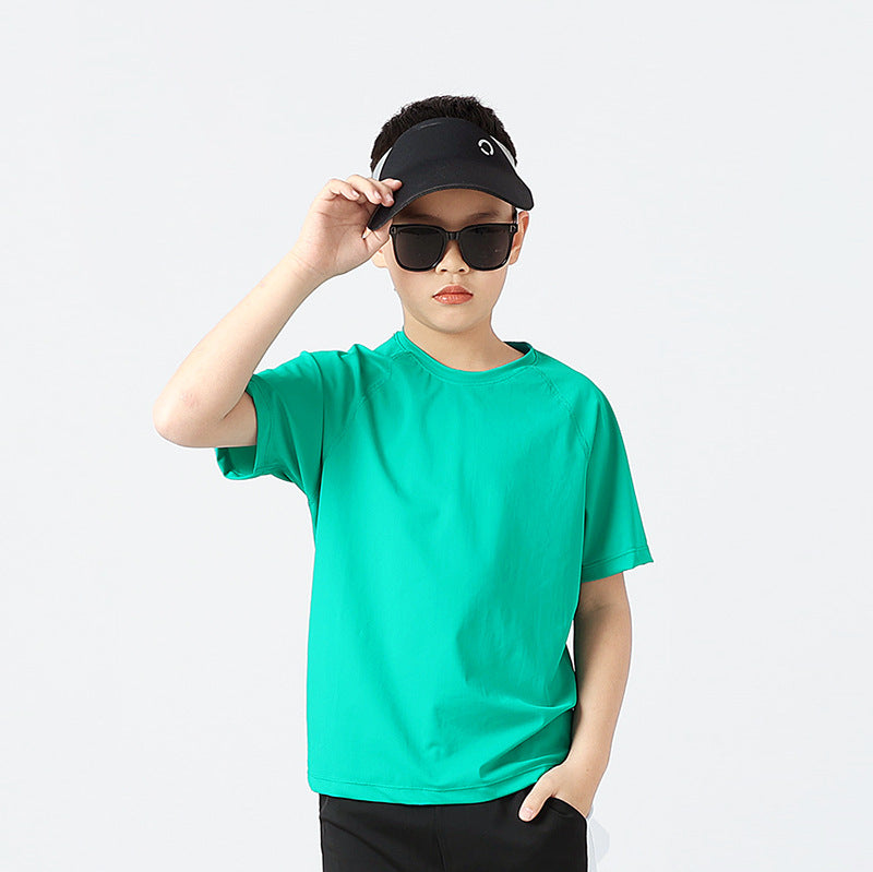 Boys And Girls Solid Color Elastic Quick Dry Sportswear T-Shirt In European And American Style