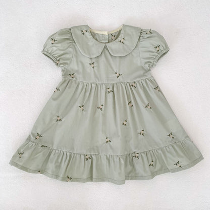 Summer Girls Flowers Pattern Embroidered Onesies and Dress – Princess Sister Matching Set, MyKids-USA®, Baby & Toddler Outfits, MyKids-USA - Size/Age - 66 (3-6M) - Color - Green -  -  - TR2604192209-A.