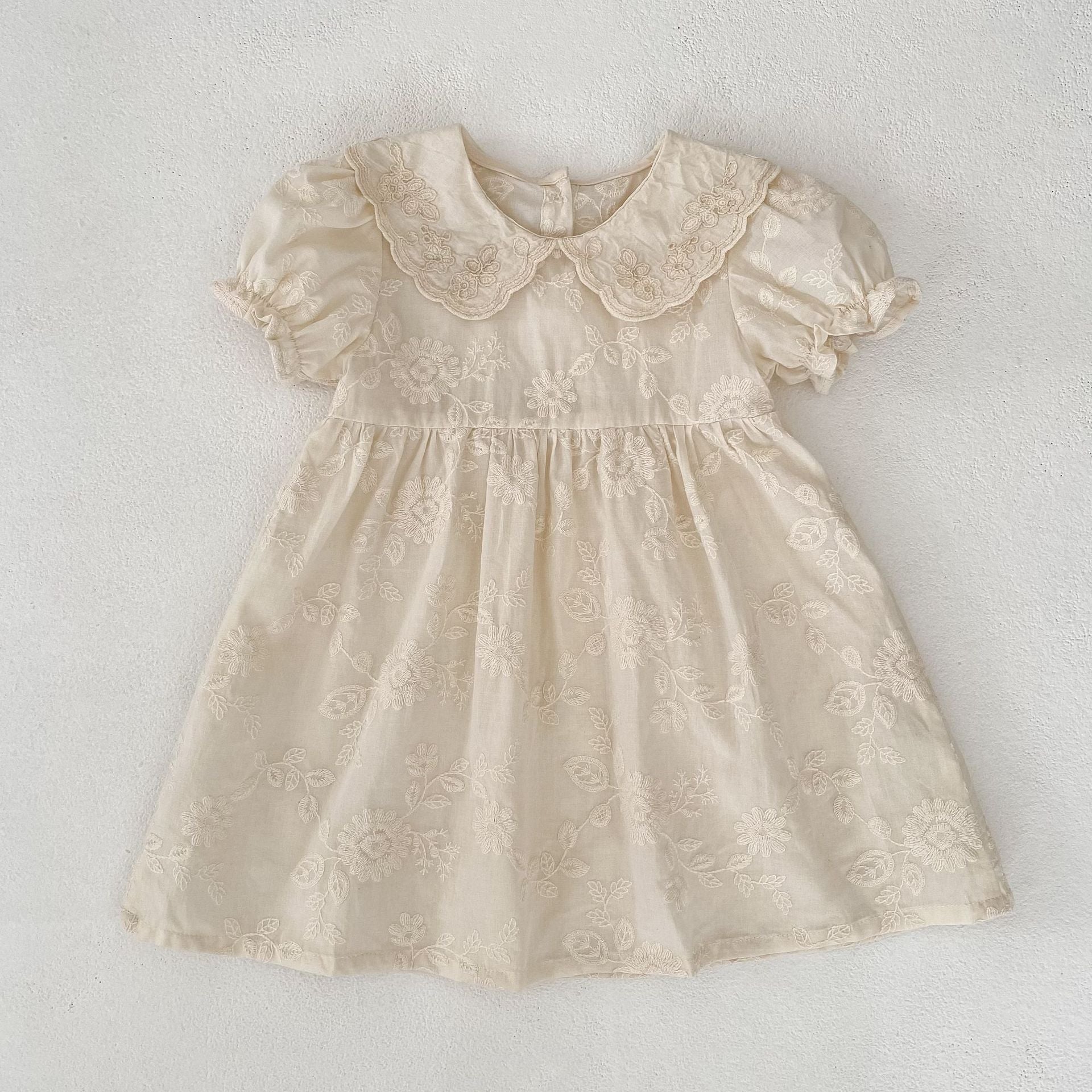 Summer Girls Solid Color Flowers Embroidery Short Sleeves Onesies and Girls’ Dress – Princess Sister Matching Set, MyKids-USA®, Baby & Toddler Dresses, MyKids-USA -  -  -  -  -  -  - 