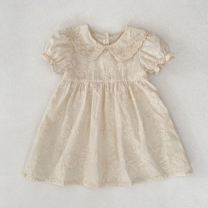 Summer Girls Solid Color Flowers Embroidery Short Sleeves Onesies and Girls’ Dress – Princess Sister Matching Set, MyKids-USA®, Baby & Toddler Dresses, MyKids-USA -  -  -  -  -  -  - 