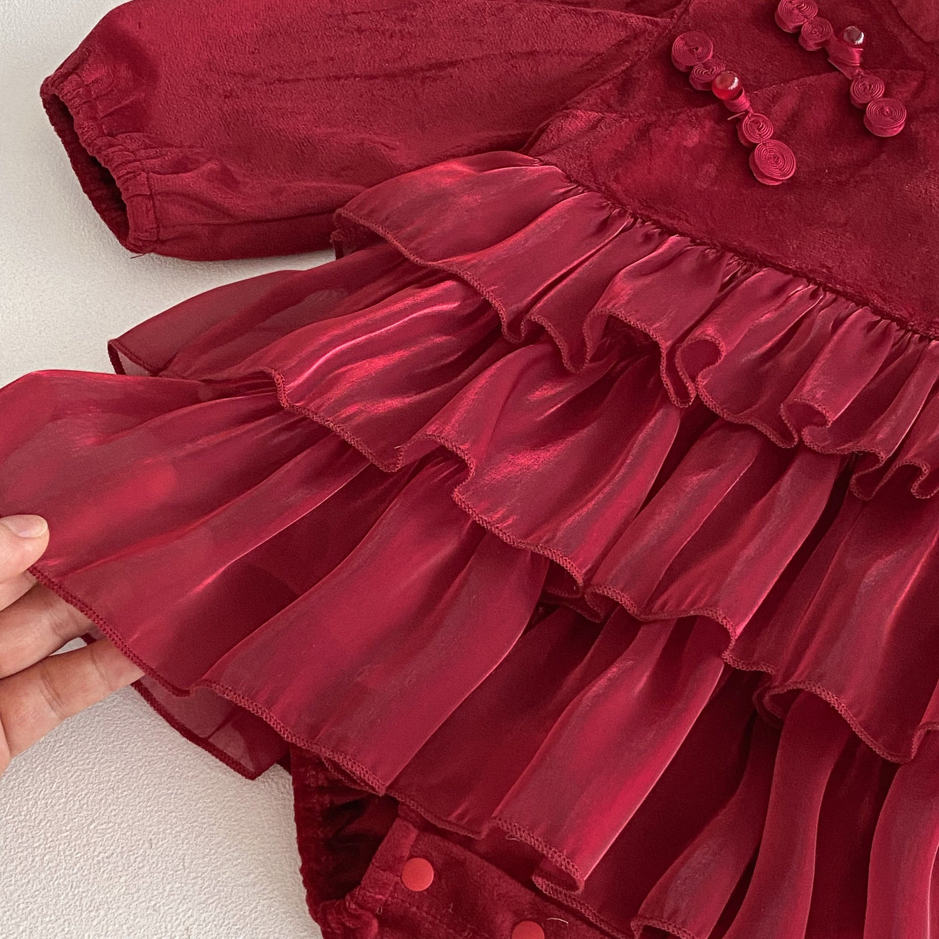 Autumn Arrival Baby Girls Long Sleeves Butterfly-bow Decorated Red Ruffle Onesies, MyKids-USA®, Baby One-Pieces, MyKids-USA -  -  -  -  -  -  - 