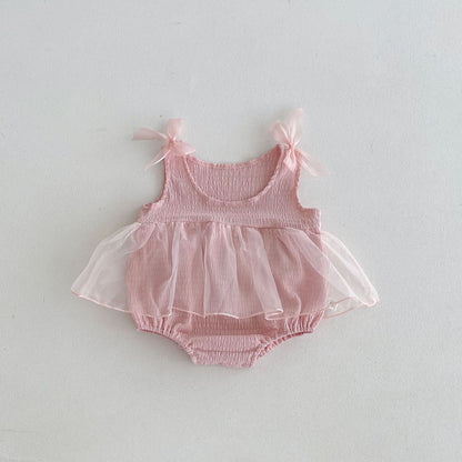 Summer Arrival Baby Girls Sleeveless Tulle Patchwork Pink Bodysuit, MyKids-USA®, Baby & Children's One-Pieces, MyKids-USA - Size/Age - 66 (3-6M) - Color - Pink -  -  - TR2604252347-A.
