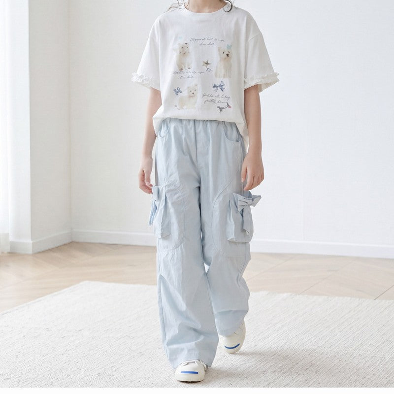 Arrival Summer Baby Kids Girls Short Sleeves Puppy Pattern T-Shirt and Blue Pants Sets