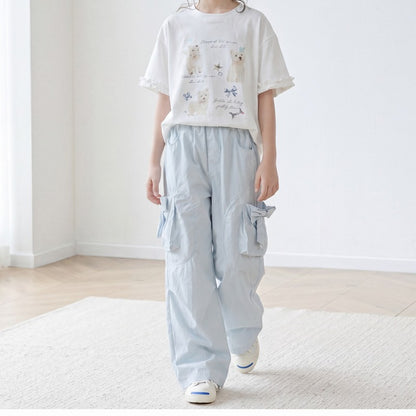 Arrival Summer Baby Kids Girls Short Sleeves Puppy Pattern T-Shirt and Blue Pants Sets