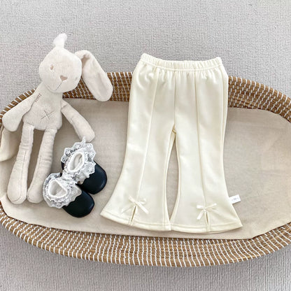 Autumn Arrival Modern Baby Kids Girls Butterfly-bow Decorated Flared Pants, MyKids-USA®, Trousers, MyKids-USA - Size/Age - 73 (6-9M) - Color - White -  -  - TR2508152117-B