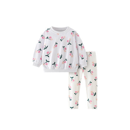 Spring and Autumn Girls Floral Pattern Long Sleeves Pullover and Pants Clothing Set, MyKids-USA®, Baby & Toddler Outfits, MyKids-USA - Size/Age - 100 (2-3Y) - Color - Beige -  -  - TR2509162231-A