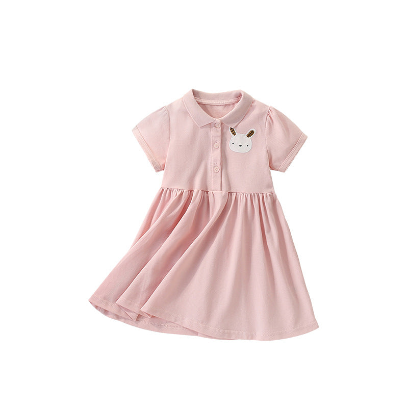 Summer Arrival Cartoon Rabbit Pattern Short Sleeves Turn-down Collar Dress for Stylish Girls, MyKids-USA®, Baby & Toddler Dresses, MyKids-USA - Size/Age - 100 (2-3Y) - Color - Pink -  -  - TR2505101951-A