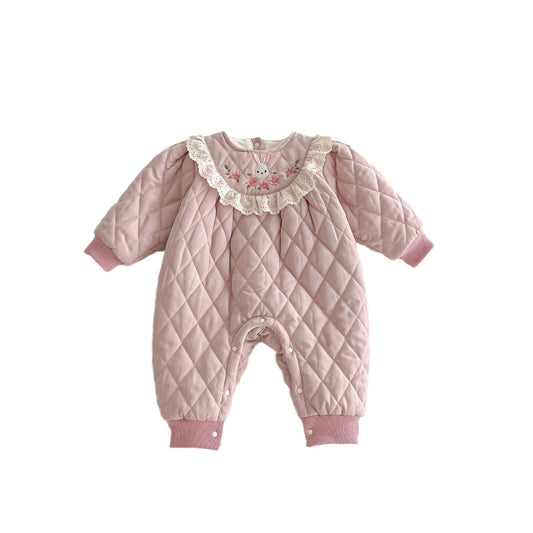 Winter Arrival Baby Girls Simple Rabbit Embroidered Pattern Warm Padded Thick Romper, MyKids-USA®, Baby One-Pieces, MyKids-USA -  -  -  -  -  -  - .