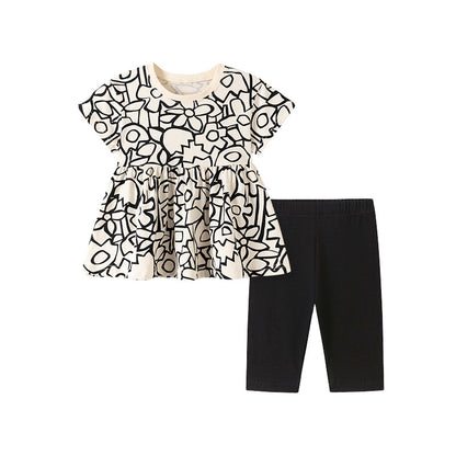 Summer Hot Selling Baby Kids Girls Short Sleeves Geometric Pattern T-shirt and Pants Clothing Set, MyKids-USA®, Baby & Toddler Outfits, MyKids-USA - Size/Age - 90 (12-24M) - Color - Black -  -  - TR2602051517-A.