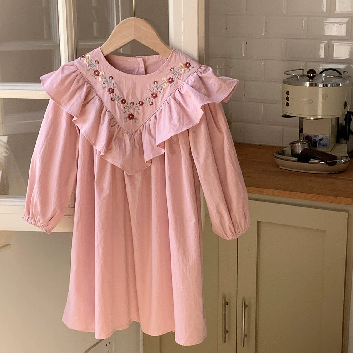 Autumn Arrival Baby Kids Girls Flowers Embroidered Pattern Long Sleeves Dress, MyKids-USA®, Baby & Toddler Dresses, MyKids-USA - Size/Age - 90 (12-24M) - Color - Pink -  -  - TR2508312340-B