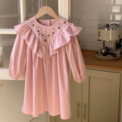 Autumn Arrival Baby Kids Girls Flowers Embroidered Pattern Long Sleeves Dress, MyKids-USA®, Baby & Toddler Dresses, MyKids-USA - Size/Age - 90 (12-24M) - Color - Pink -  -  - TR2508312340-B