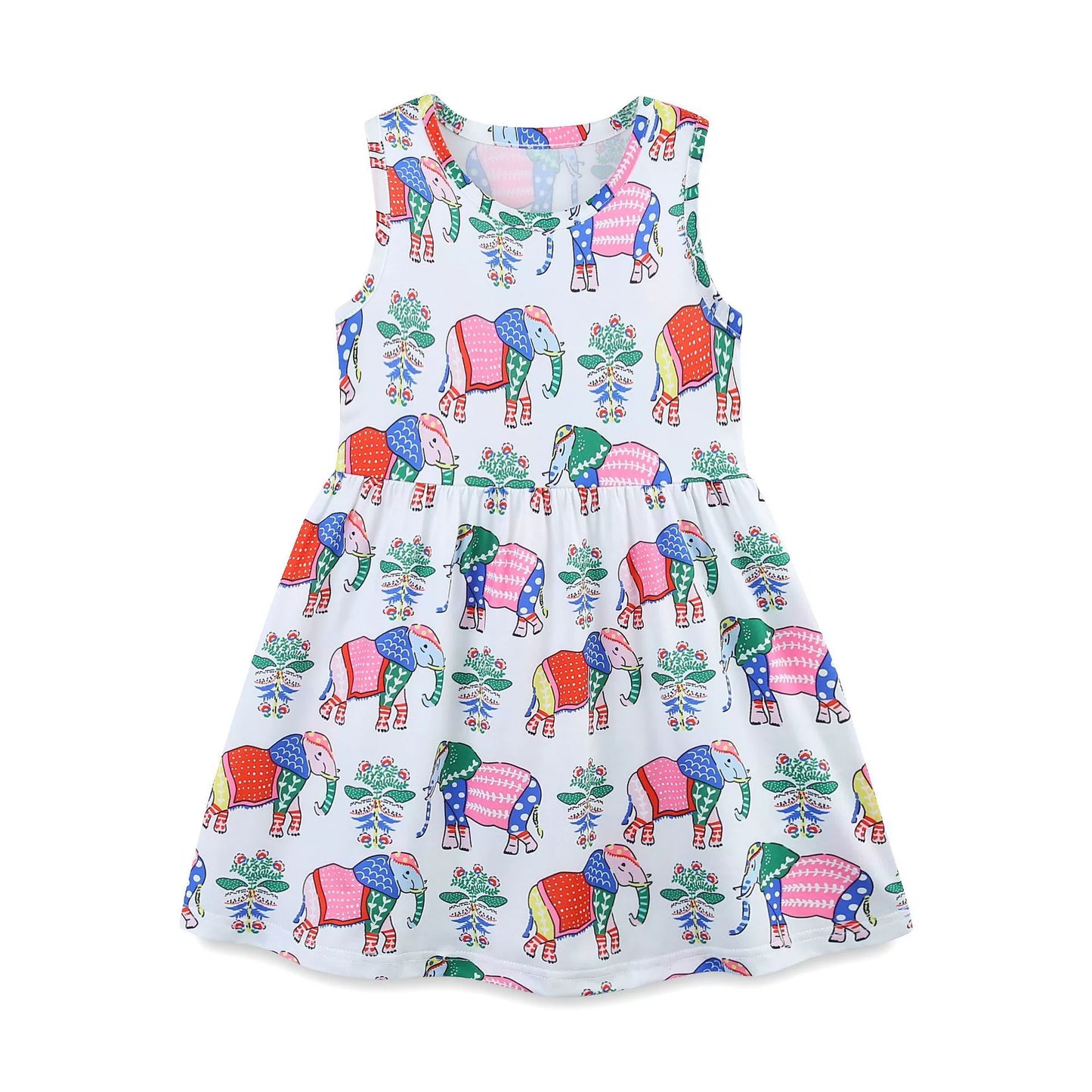 Summer Arrival Colorful Flowers and Elephants Pattern Sleeveless Crew Neck Dress for Stylish Girls, MyKids-USA®, Baby & Toddler Dresses, MyKids-USA -  -  -  -  -  -  - 