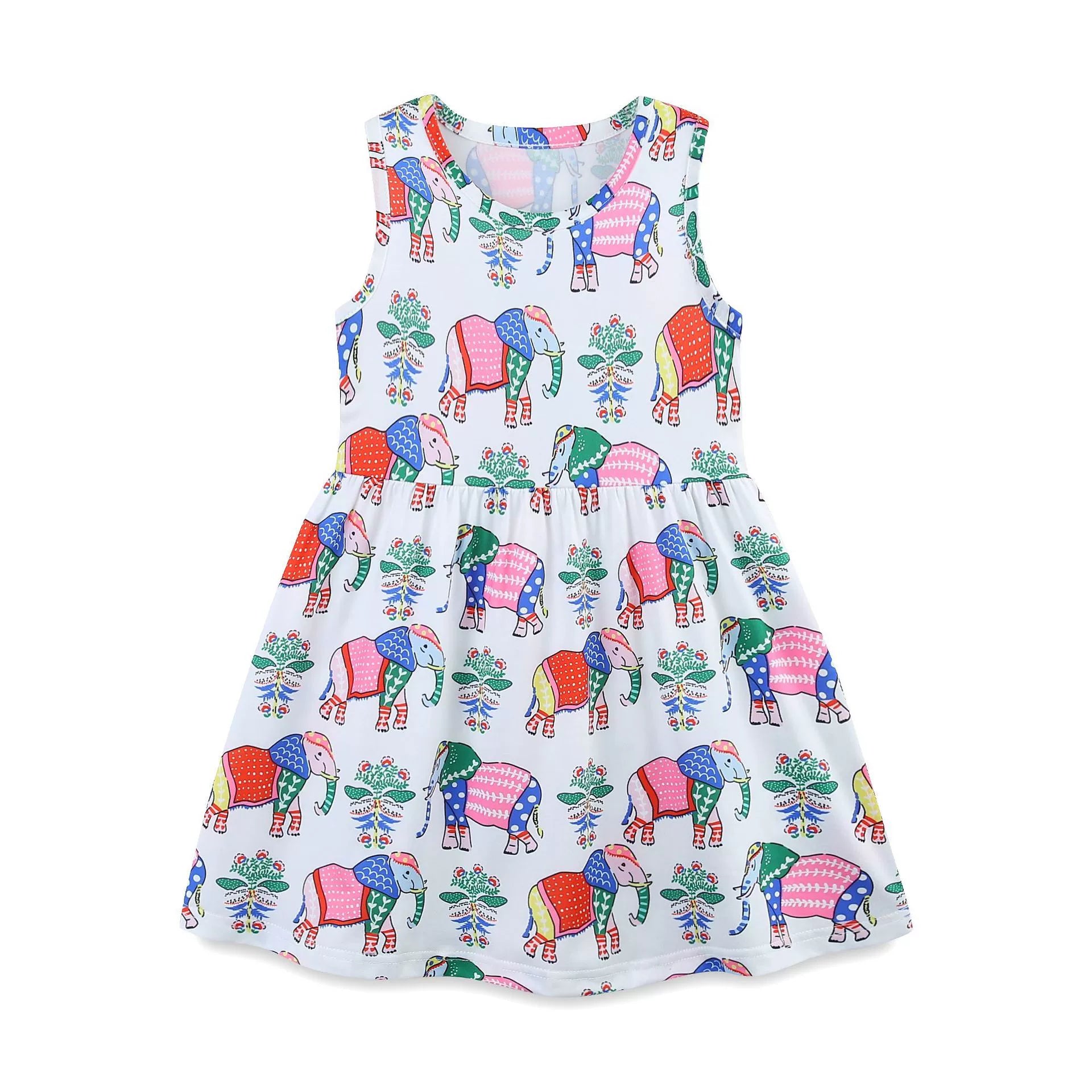 Summer Arrival Colorful Flowers and Elephants Pattern Sleeveless Crew Neck Dress for Stylish Girls, MyKids-USA®, Baby & Toddler Dresses, MyKids-USA -  -  -  -  -  -  - 