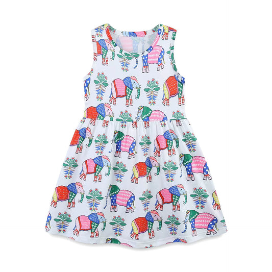 Summer Arrival Colorful Flowers and Elephants Pattern Sleeveless Crew Neck Dress for Stylish Girls, MyKids-USA®, Baby & Toddler Dresses, MyKids-USA -  -  -  -  -  -  - 