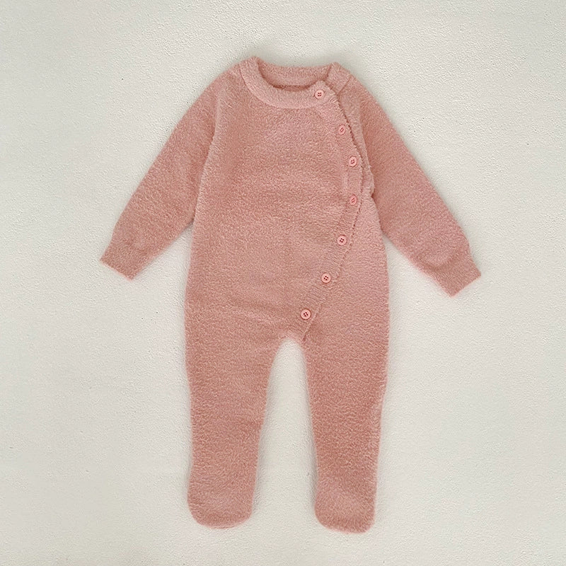 Autumn and Winter Arrival Unisex Baby’s Solid Color Crew Neck Fluffy Rompers, MyKids-USA®, Baby One-Pieces, MyKids-USA - Size/Age - 66 (3-6M) - Color - Pink -  -  - TR2507302352-C
