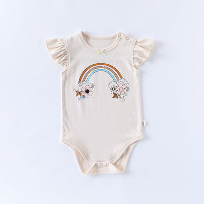 Summer Arrival Baby Girls Fly Sleeves Floral Pattern Onesies Bodysuits, MyKids-USA®, Baby One-Pieces, MyKids-USA - Size/Age - 66 (3-6M) - Color - Apricot -  -  - TR2504112050-D