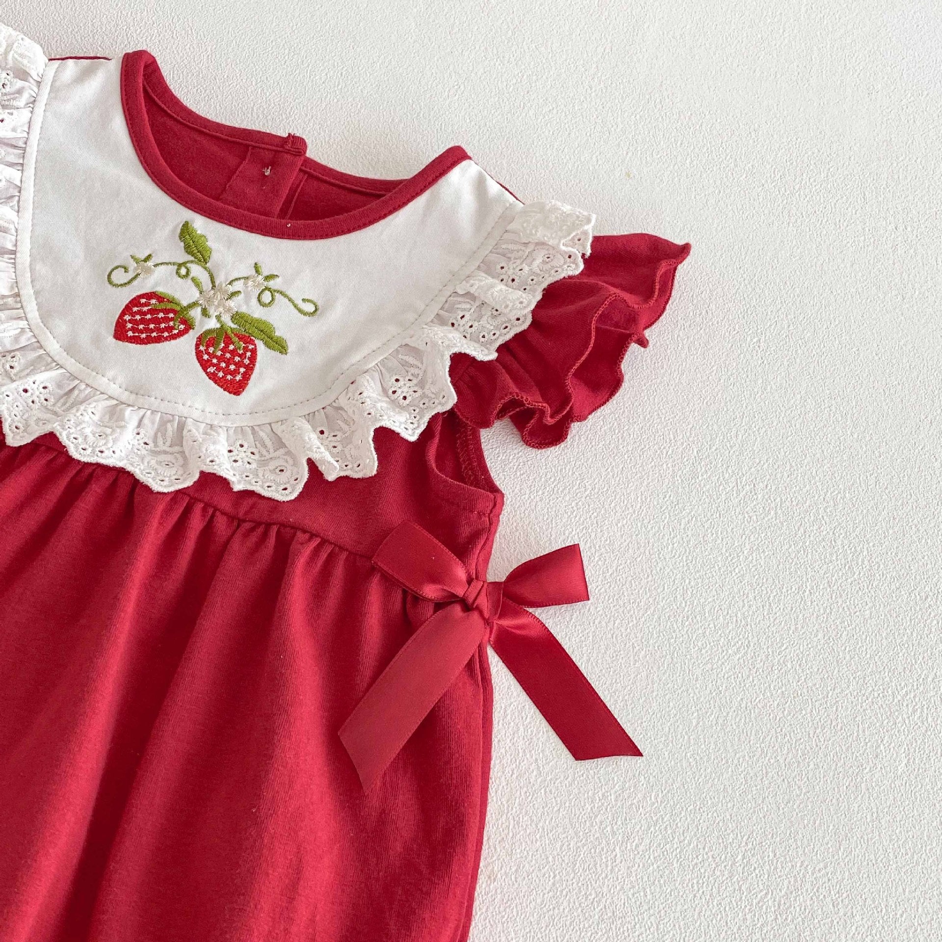 Summer Arrival Baby Girls Cute Fly Sleeves Strawberry Embroidered Pattern Onesies, MyKids-USA®, Baby One-Pieces, MyKids-USA -  -  -  -  -  -  - 