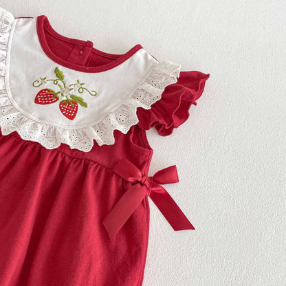 Summer Arrival Baby Girls Cute Fly Sleeves Strawberry Embroidered Pattern Onesies, MyKids-USA®, Baby One-Pieces, MyKids-USA -  -  -  -  -  -  - 