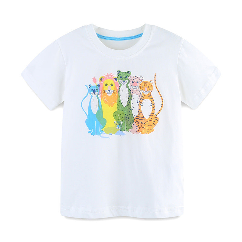 Summer Boys’ Cartoon Tiger and Lion Pattern T-shirt in European and American Style, MyKids-USA®, Baby & Toddler Tops, MyKids-USA -  -  -  -  -  -  - 