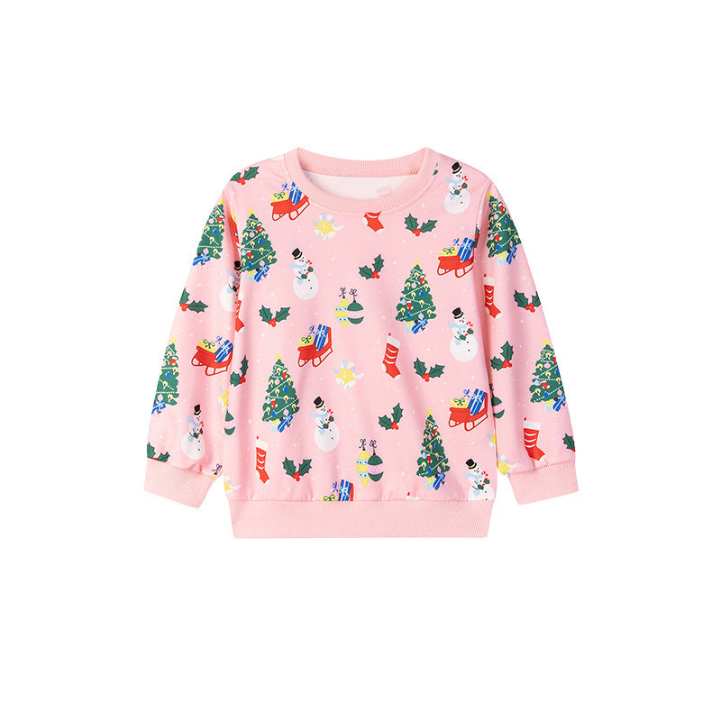 Autumn Arrival Kids Girls Colorful Christmas Pattern Crew Neck Long Sleeves Top, MyKids-USA®, Shirts, MyKids-USA - Size/Age - 100 (2-3Y) - Color - Pink -  -  - TR2510272258-A