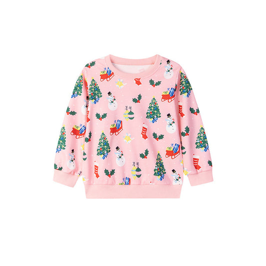 Autumn Arrival Kids Girls Colorful Christmas Pattern Crew Neck Long Sleeves Top, MyKids-USA®, Shirts, MyKids-USA - Size/Age - 100 (2-3Y) - Color - Pink -  -  - TR2510272258-A