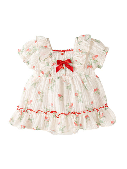 Summer Hot Selling Baby Girls Light Fruits Pattern Short Sleeves Sweet Cute Dress