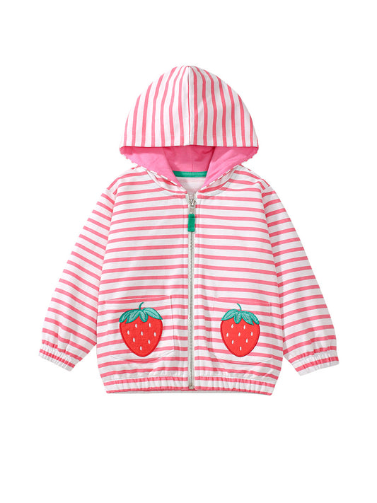 Arrival Baby Kids Girls Strawberry Cartoon And Striped Pattern Zipper Hoodie, MyKids-USA®, Baby & Toddler Outerwear, MyKids-USA - Size/Age - 90 (12-24M) - Color - Pink -  -  - TR2407141105-A