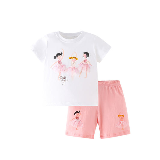 Summer Baby Kids Girls Cartoon Print T-Shirt And Shorts Clothing Set