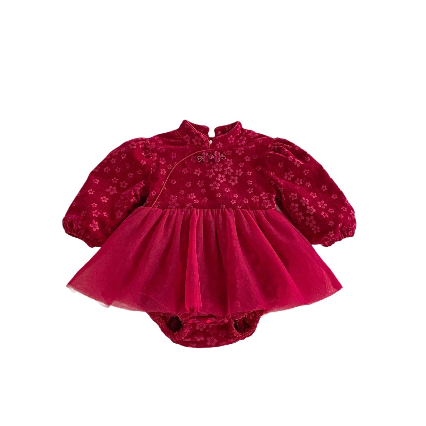 Winter Arrival Baby Girls Cute Floral Embroidered Red Long Sleeves Tulle Onesies, MyKids-USA®, Baby One-Pieces, MyKids-USA -  -  -  -  -  -  - 