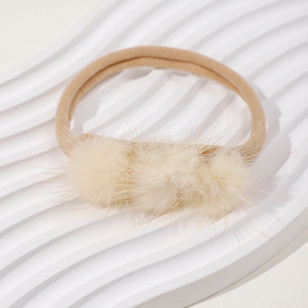 Soft and Comfortable Mink Baby Elastic Hairband with Pom Pom, MyKids-USA®, Hair Pins, Claws & Clips, MyKids-USA - Size/Age - Average Size (0-6Y） - Color - Beige -  -  - TR2411241521-A.