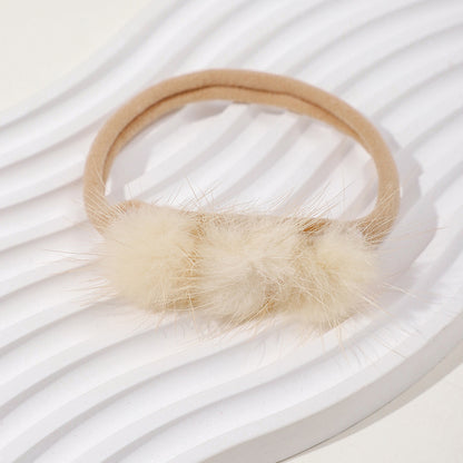 Soft and Comfortable Mink Baby Elastic Hairband with Pom Pom, MyKids-USA®, Hair Pins, Claws & Clips, MyKids-USA - Size/Age - Average Size (0-6Y） - Color - Beige -  -  - TR2411241521-A.