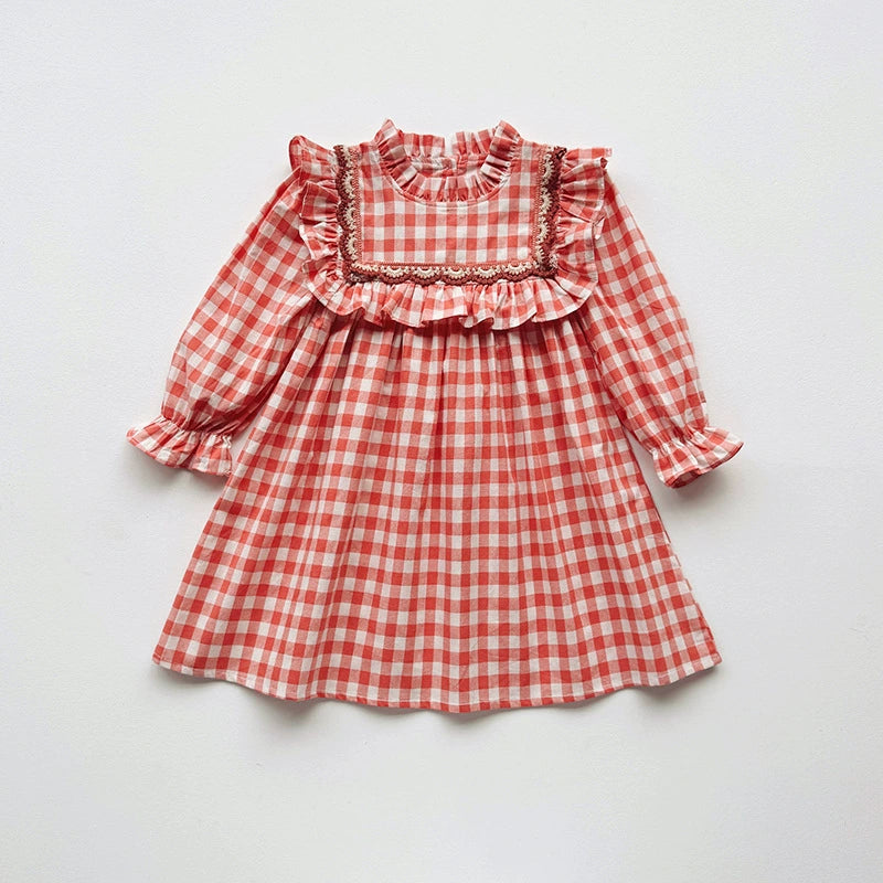 Arrival Autumn Girls Plaid Pattern Long Sleeves Ruffle Neck Dress, MyKids-USA®, Baby & Toddler Dresses, MyKids-USA - Size/Age - 90 (12-24M) - Color - Red -  -  - TR2508072327-B
