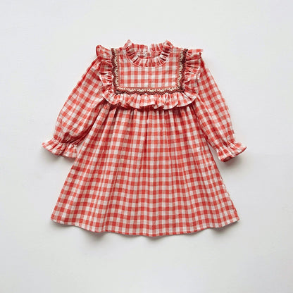 Arrival Autumn Girls Plaid Pattern Long Sleeves Ruffle Neck Dress, MyKids-USA®, Baby & Toddler Dresses, MyKids-USA - Size/Age - 90 (12-24M) - Color - Red -  -  - TR2508072327-B