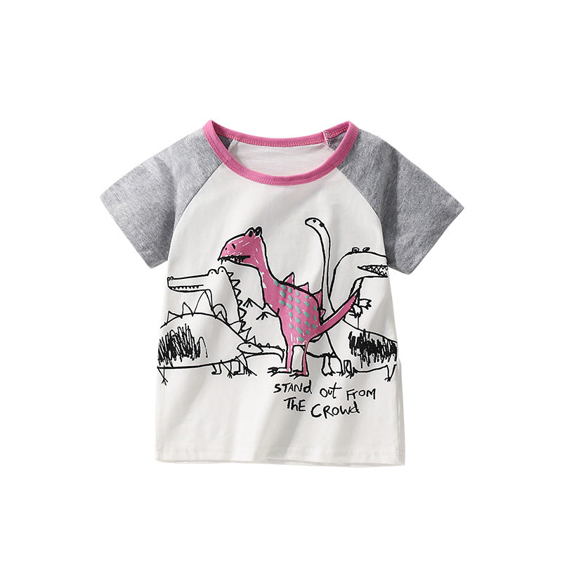 Summer Boys’ Animals Cartoon Pattern T-shirt in European and American Style, MyKids-USA®, Baby & Toddler Tops, MyKids-USA - Size/Age - 110 (3-5Y) - Color - Beige -  -  - TR2506052209-A