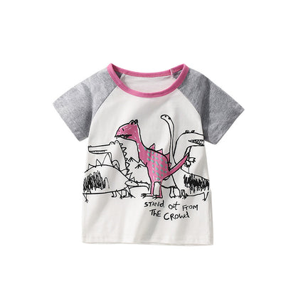 Summer Boys’ Animals Cartoon Pattern T-shirt in European and American Style, MyKids-USA®, Baby & Toddler Tops, MyKids-USA - Size/Age - 110 (3-5Y) - Color - Beige -  -  - TR2506052209-A