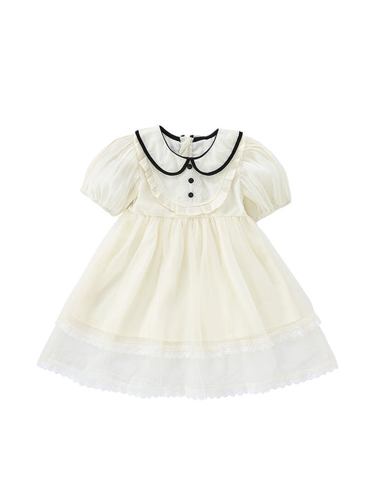 Summer Arrival Girls’ Solid Color Embroidery Short Sleeves Preppy Dress, MyKids-USA®, Baby & Toddler Dresses, MyKids-USA - Size/Age - 90 (12-24M) - Color - Beige -  -  - TR2407041722-A