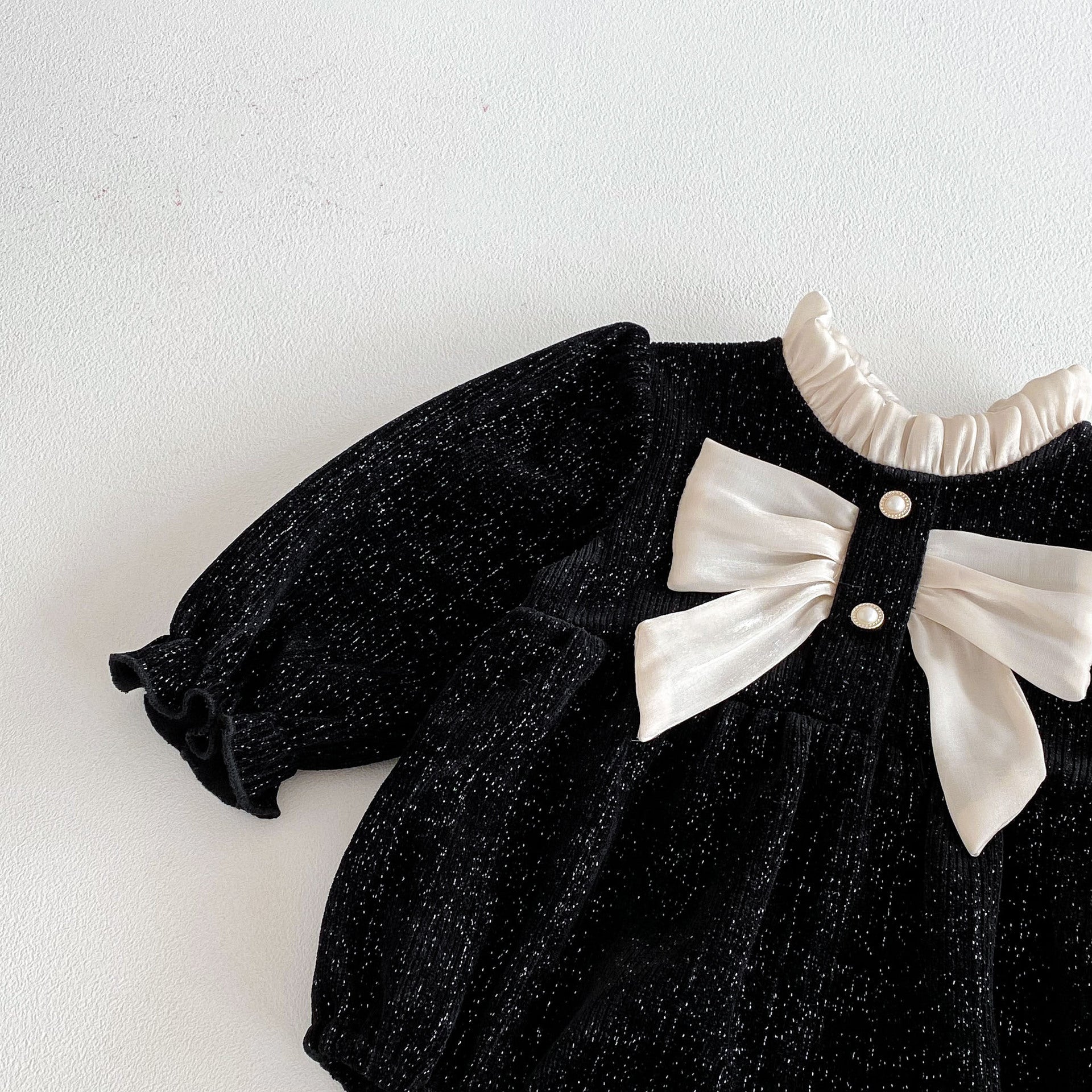 Autumn Arrival Baby Girls Long Sleeves Butterfly-bow Decorated Ruffle Neck Onesies, MyKids-USA®, Baby & Toddler Outfits, MyKids-USA -  -  -  -  -  -  - 