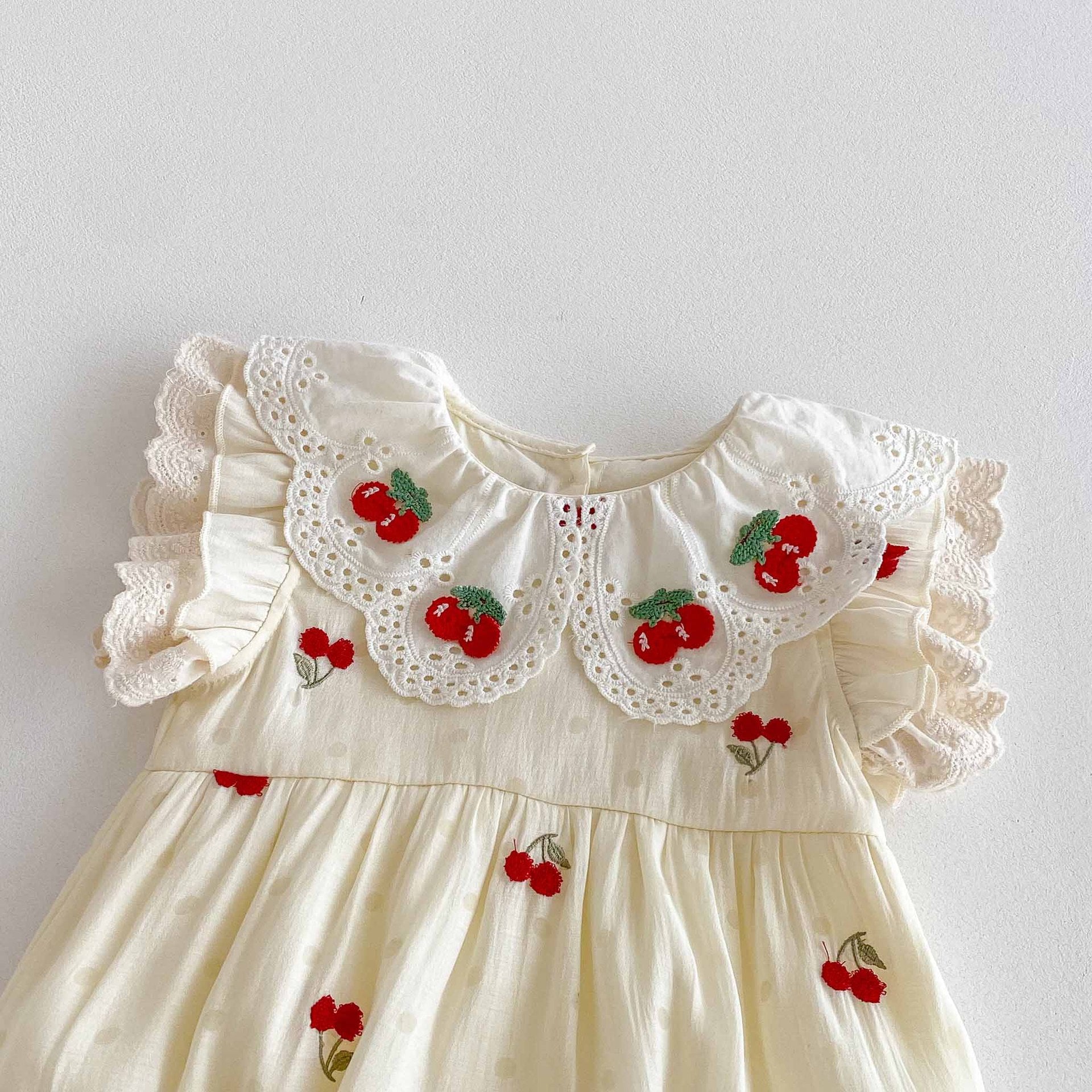 Summer Arrival Baby Girls Cute Fly Sleeves Cherry Embroidered Onesies, MyKids-USA®, Baby One-Pieces, MyKids-USA -  -  -  -  -  -  - 