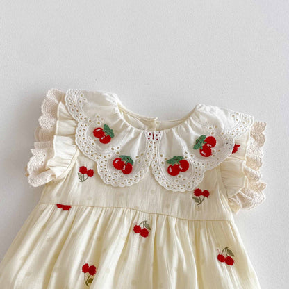 Summer Arrival Baby Girls Cute Fly Sleeves Cherry Embroidered Onesies, MyKids-USA®, Baby One-Pieces, MyKids-USA -  -  -  -  -  -  - 