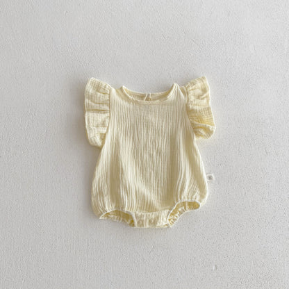 Summer Baby Girls Cotton Soft Thin Solid Color Fly Sleeves Onesie, MyKids-USA®, Baby One-Pieces, MyKids-USA - Size/Age - 66 (3-6M) - Color - Beige -  -  - TR2404172331-A