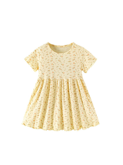 Summer Baby Kids Girls Short Sleeves Floral Pattern Dress